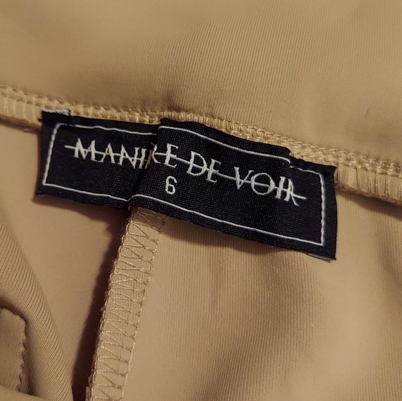 Maniere De Voir Tie Detail Neoprene Zip Ankle Pintucked Leggings In Beige - Picture 13 of 16